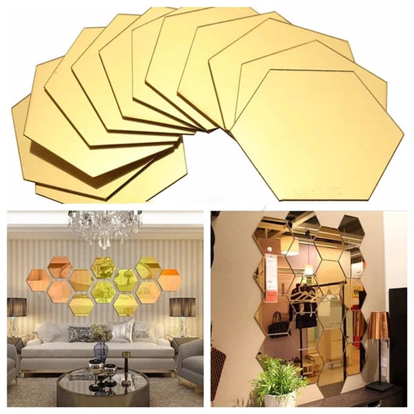 Acrylic Hexagon wall decor Mirror (Gold) - Wall Decorations