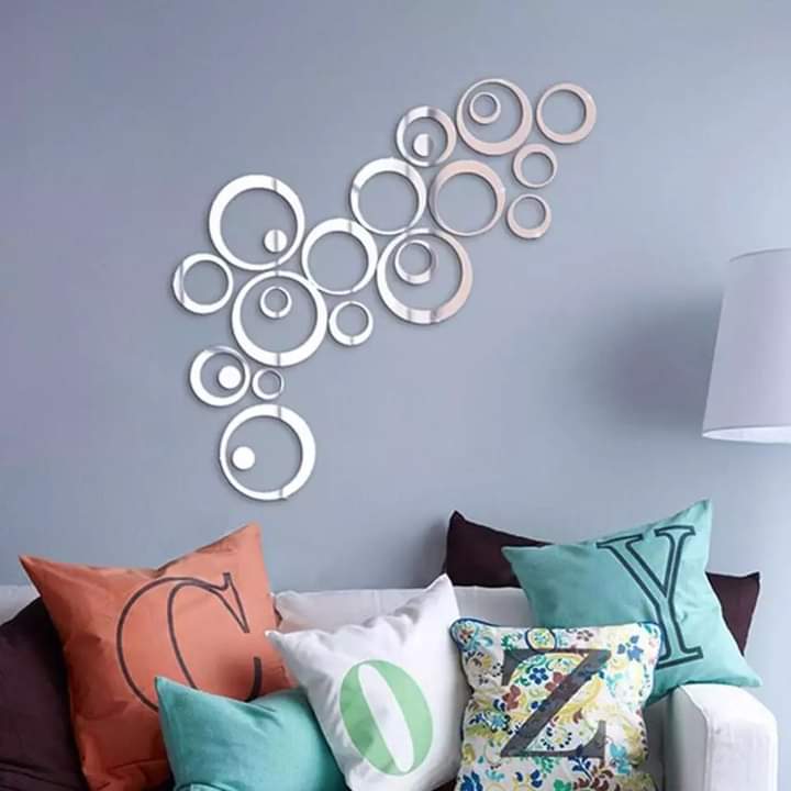 Silver Acrylic Mirror Rings(set of 22) - Wall Decor