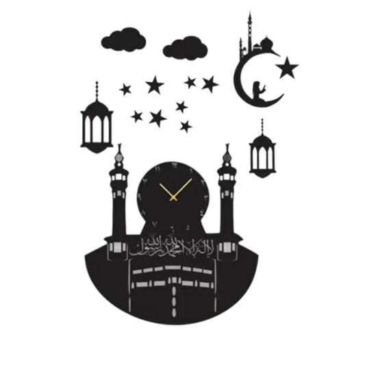 Islamic Makkah Wall Clock for home , living rooms , clock with Stars Makkha Design By Decor Mahal
